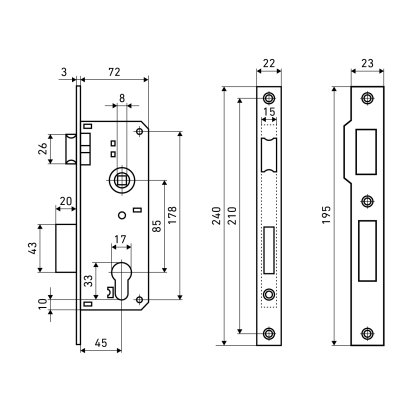 АЛЛЮР 9045 B GP без ц/м  Замок врезной б/руч