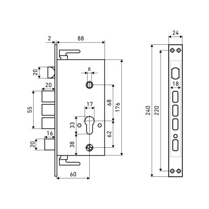 АЛЛЮР ЗВ1-09АТМ-R правый автомат.без ц/мех.б/о для кит.металл.дверей Замок врезной б/руч