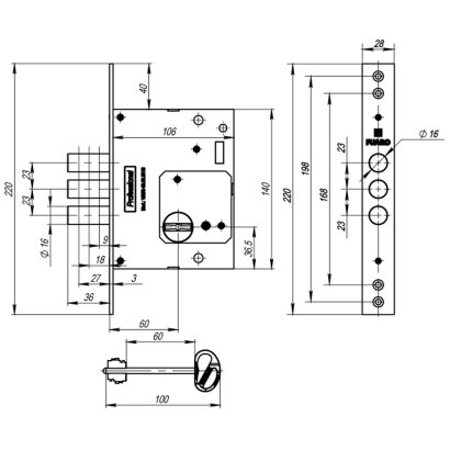 Замок врезной сувальдный MDV25/S-60.00.3R16 5key (5 ключей)