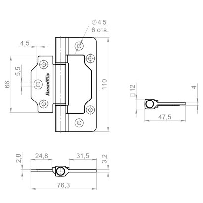 Петля универсальная без врезки IN4300.US BL черный