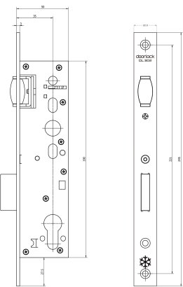 Замок дверной с роликом DL302 35/22/8, цилиндровый, нержавеющая сталь