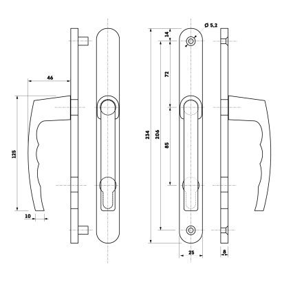 БУЛАТ РФ 85.25.02.9006 УРАЛ серый м/о 85 "под пальчики" для узкопр. Комплект ручек