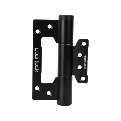 Дверная петля карточная с доводчиком DOORLOCK H60/HYD/AL Black черная, без врезки, комплект из 2 шт., 2 скорости закрывания, ФОП фиксация в открытом положении.
