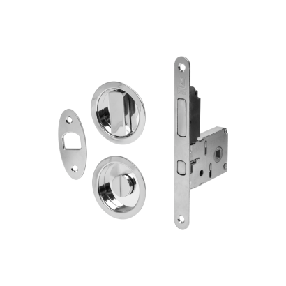 Замок дверной для раздвижной двери с круглой поворотной кнопкой Bonaiti G500T mod.H21, полированный хром