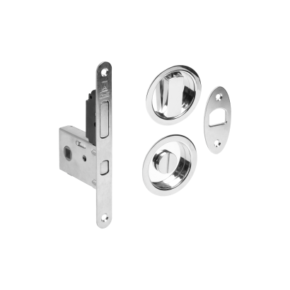 Замок дверной для раздвижной двери с круглой поворотной кнопкой Bonaiti G500T mod.H21, полированный хром