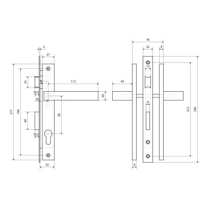 СТАНДАРТ 8520.00.7016 серый антрацит, БЕЗ Ц/М Замок врезной с/руч