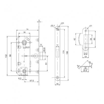 Защелка врезная LM/PL96WC-50/BL WH (белый)