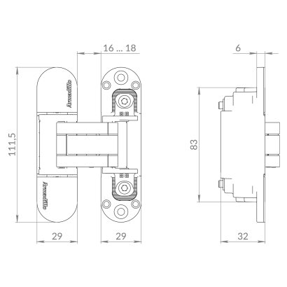 Петля скрытой установки U3D6002.TG AC медь 