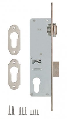 Корпус узкопрофильного замка с роликовой защёлкой 155/P (35 mm) w/b (хром) (без отв. планки)
