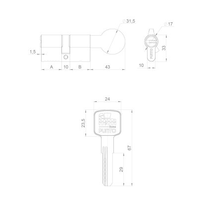 Цилиндровый механизм Z3002Knob100(40+10+50) с вертушкой BL черный