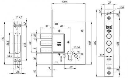 Корпус врезного цилиндрового замка 257 w/b (тех. комплектация)