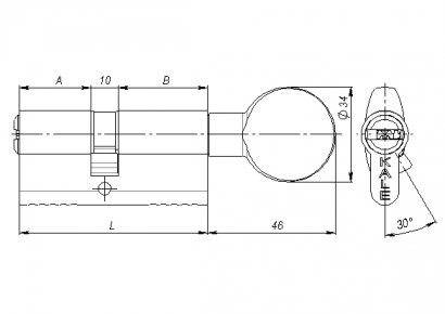 Цилиндровый механизм с вертушкой 164 SM/90 (40+10+40) mm никель 5 кл.