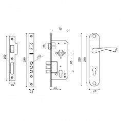 Замок цилиндровый в комплекте с ручкой LOCKSET90.CRONA.4585-3 (KIT P90 4585/3 CRONA) AB бронза 