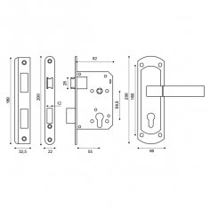 Корпус замка с ручкой LOCKSET25.ORION.5558-1 (KIT P25 5558 ORION) AB бронза