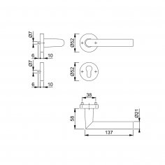 Ручка дверная HOPPE (Германия) FS-E58/42H/42HS/1400 (Amsterdam) PZ, F69 матовая нержавеющая сталь