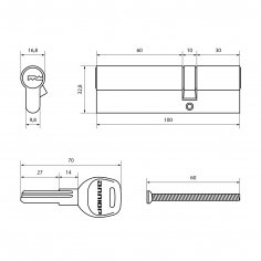 АЛЛЮР HD F 100-5К BP[30x10x60] (35x65) латунь перф.кл БЛИСТЕР Цилиндровый механизм