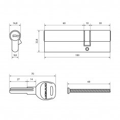 АЛЛЮР HD F 100-5К CP[30x10x60] (35x65) хром перф.кл БЛИСТЕР Цилиндровый механизм