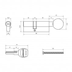 АЛЛЮР HD FG 80-5К BP (35x45G) латунь перф.кл/верт БЛИСТЕР Цилиндровый механизм