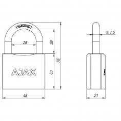 Замок навесной PD-0150 (PD-01-50) 3 key англ.