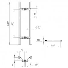 Ручка-скоба PULL.PH32/1200.45 INOX 304 (PH-45-32/1200-INOX)