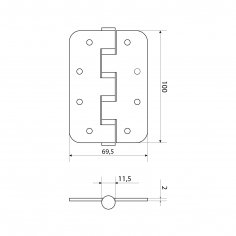 СТАНДАРТ 100х70х2,5 4BB (R14) BL матовый черный Петля дверная 1 шт