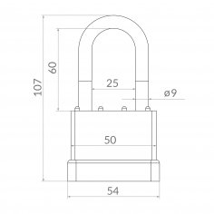 Замок навесной PK-6550L 3 key англ. длиная дужка
