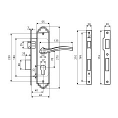 АЛЛЮР АРТ ЗВ4-70.06 AS состаренное серебро Замок врезной с/руч