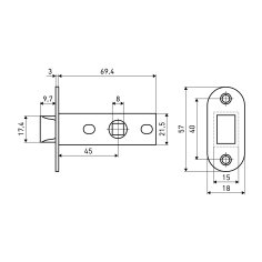АЛЛЮР АРТ L45-8-PR18 AC ст.медь пластик овал.торц.планка18мм б/ручек Защёлка