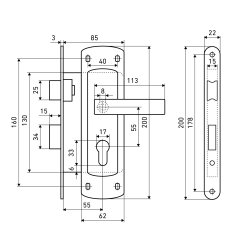 АЛЛЮР ЗВ4-1/55A GP автомат ДЛЯ КАЛИТОК без ц/м БЕЗ ОТВЕТНОЙ ПЛАНКИ Замок врезной с/руч