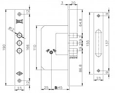 Замок врезной крестообразный 189/3MF (45 mm) (латунь), 5 кл.