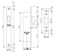 Замок врезной крестообразный узкопрофильный 201F (20 mm) (никель), 3 кл.