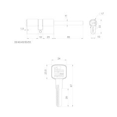 Цилиндровый механизм Z3007Tang80(45+10+25) со штоком BL черный