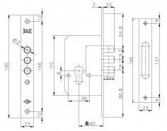 Корпус врезного замка 189/3M (45 mm) w/b (латунь)